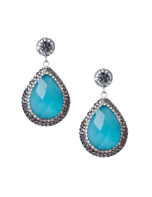 Aretes largos de gota Sultan Süleyman Queen Farah de plata P 925 con acabado baño rodio ojo de gato