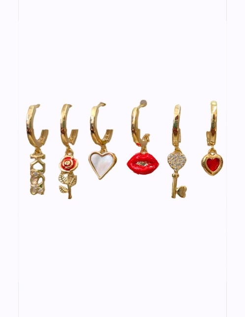 Set de aretes Nira Amor y Amistad de Oro laminado 9 K con acabado brillante zirconia cúbica