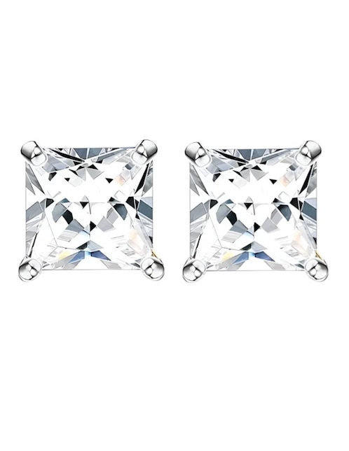 Aretes cortos cuadrados Xtellar de plata P 925 con acabado brillante zirconia