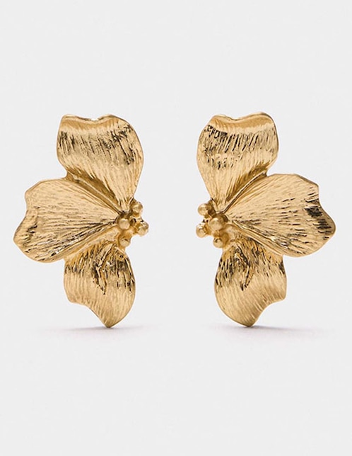 Aretes largos de flor Parfois Golden Basics con acabado brillante