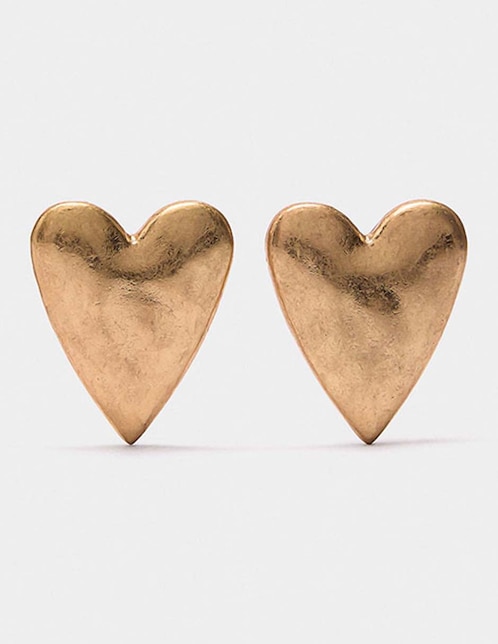 Aretes largos de corazón Parfois Golden Basics con acabado brillante