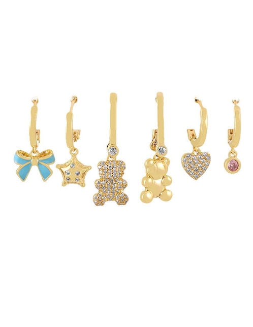 Set de aretes Nira Amor de oro laminado 10 K con acabado brillante zirconia cúbica