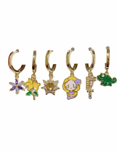 Set de aretes Rapunzel Nira de oro laminado 10 K con acabado brillante zirconia cúbica