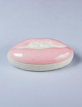 Joyero de cerámica Doiy diseño de labios de mujer color rosa