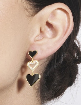Aretes de corazón Unlimited By Ob 18 K con acabado esmaltado zirconia