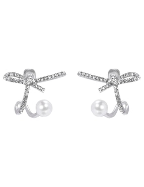 Aretes de moño Unlimited By Ob con acabado baño rodio cristal