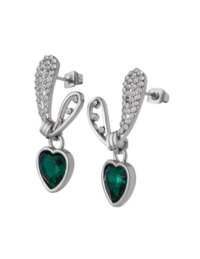 Aretes de corazón Unlimited By Ob con acabado baño rodio cristal