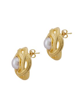 Aretes redondos Unlimited By Ob con acabado chapa de oro imitación perla