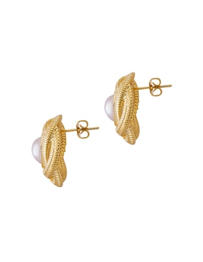 Aretes redondos Unlimited By Ob con acabado chapa de oro imitación perla