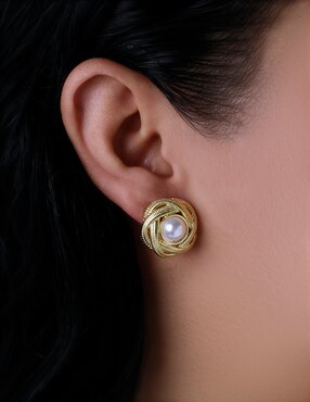 Aretes redondos Unlimited By Ob con acabado chapa de oro imitación perla