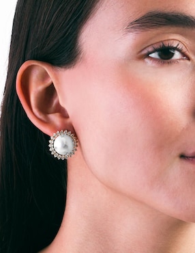 Aretes redondos Unlimited By Ob con acabado chapa de oro perla