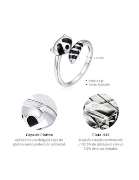 Anillo Chulada Nature Mapache P 925 de plata brillante