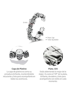 Anillo de calavera Chulada Beauty P 925 de plata brillante