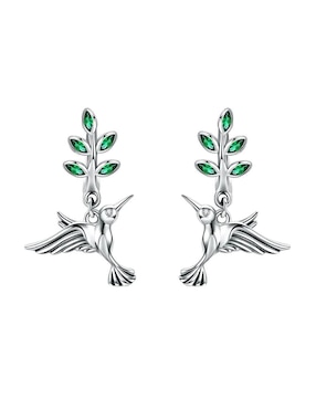 Aretes Cortos De Colibrí Chulada Nature De Plata P925 Con Acabado Pavé Circonita