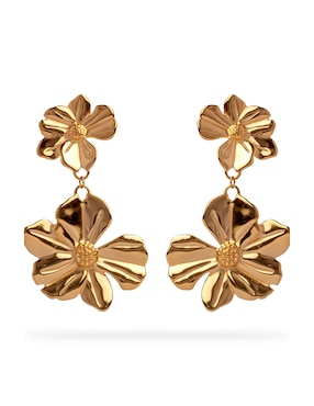 Aretes Largos De Flor Aurela 18K Con Acabado Chapa De Oro