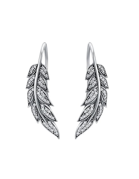 Aretes Largos De Pluma Chulada Beauty De Plata P925 Con Acabado Pavé Circonita