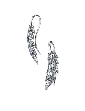 Aretes de pluma Chulada de plata P 925 con acabado pavé circonita