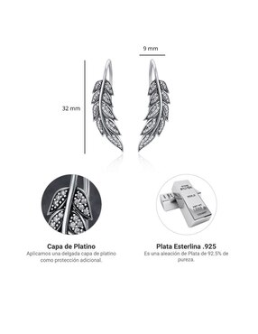 Aretes de pluma Chulada de plata P 925 con acabado pavé circonita