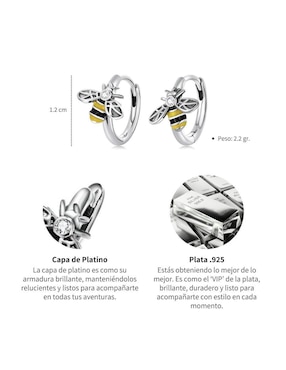 Arracadas de abeja Chulada Nature de plata P 925 con acabado brillante