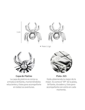 Broqueles de araña Chulada Nature de plata P 925 con acabado brillante