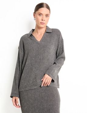 Playera manga larga Parfois cuello camisero para mujer