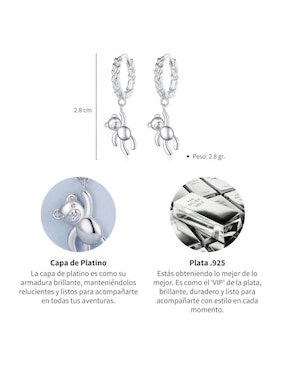 Aretes de oso Chulada Beauty de plata P 925 con acabado brillante