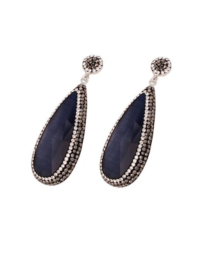 Aretes largos de gota Sultan Süleyman Queen Farah de plata P 925 con acabado baño rodio ojo de gato