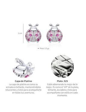 Broqueles de catarina Chulada de plata P 925 con acabado pavé circonita