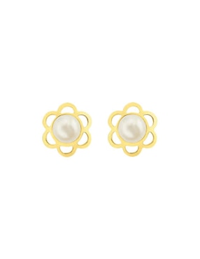 Broqueles de flor Lenna de oro perla