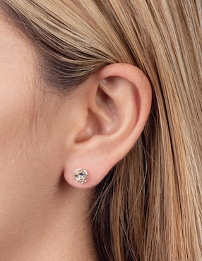 Broqueles redondos Lenna de oro con acabado brillante zirconia