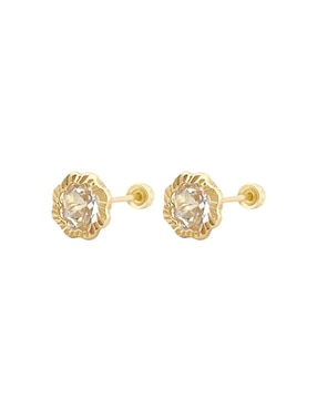 Broqueles de flor Lenna de oro con acabado diamantado zirconia