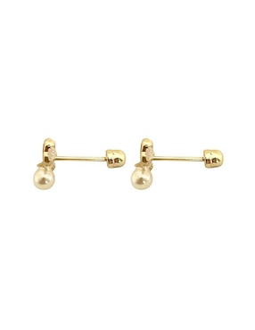 Broqueles de moño Lenna de oro con acabado brillante perla