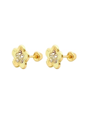 Broqueles de flor Lenna de oro con acabado brillante zirconia