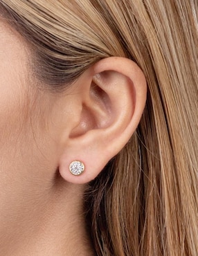 Broqueles redondos Lenna de oro con acabado brillante zirconia