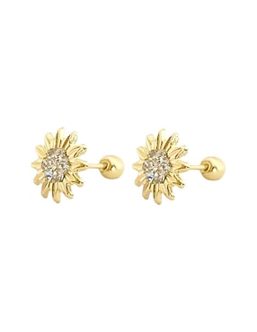 Broqueles de flor Lenna de oro con acabado brillante zirconia