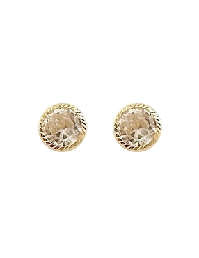 Broqueles redondos Lenna de oro con acabado diamantado zirconia