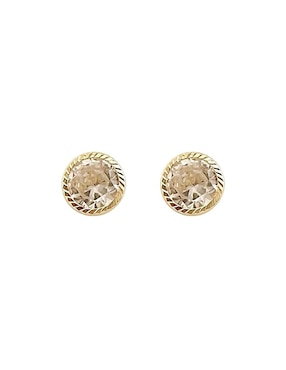 Broqueles redondos Lenna de oro con acabado diamantado zirconia