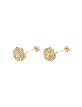 Broqueles redondos Lenna de oro con acabado diamantado zirconia
