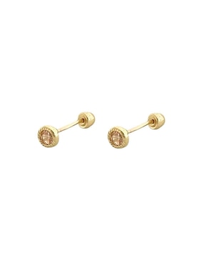 Broqueles redondos Lenna de oro con acabado diamantado zirconia