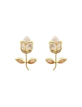 Broqueles de flor Lenna de oro con acabado brillante zirconia