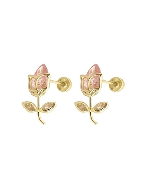 Broqueles de flor Lenna de oro con acabado brillante zirconia