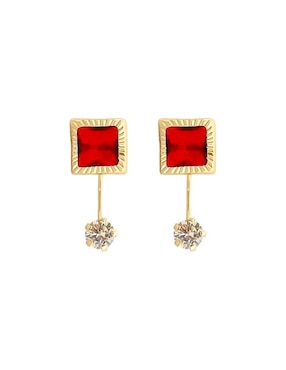 Aretes cuadrados Lenna de oro con acabado brillante zirconia