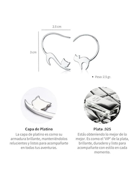 Aretes de gato Chulada de plata P 925 con acabado brillante