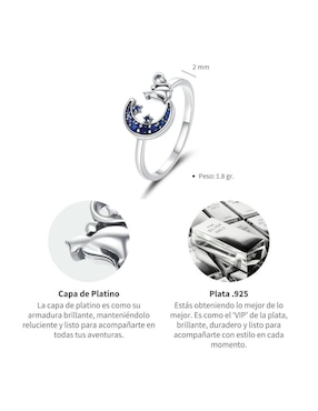 Anillo de luna Chulada Pets P 925 de plata circonita pavé
