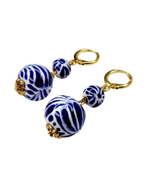 Aretes redondos Maria Rayuela Talavera con acabado chapa de oro