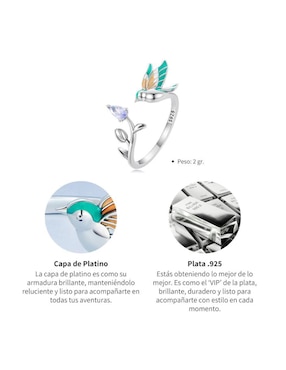 Anillo de colibrí Chulada Naturaleza P 925 de plata circonita pulido