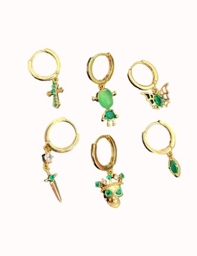 Set de aretes de calavera Nira Skull-Green con acabado pulido zirconia cúbica