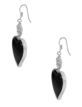 Aretes largos de corazón Unlimited by Ob con acabado baño rodio zirconia