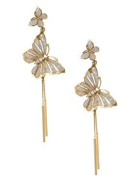 Aretes largos de mariposa Unlimited By Ob chapa de oro 18 K cristal