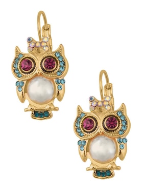 Aretes cortos de búho Unlimited By Ob chapa de oro 18 K zirconia